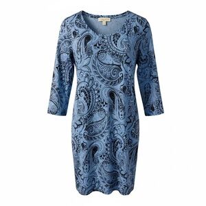 Michael Kors Shift Dress Size Medium Blue Paisley Liquid Knit Pullover Stretchy